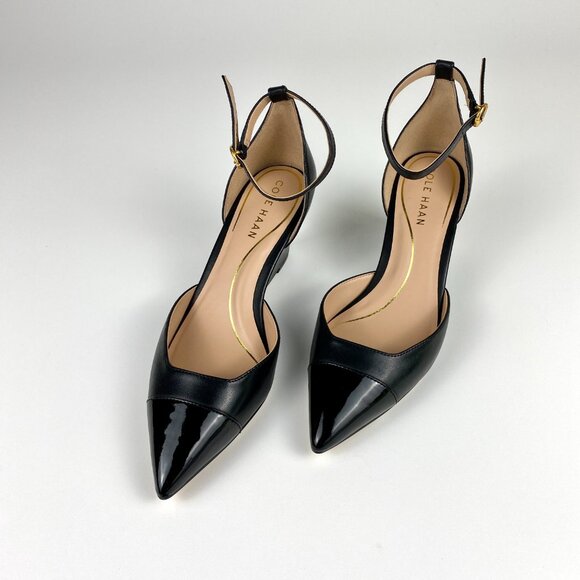 Cole Haan Womens D'Orsay Black Pointed Toe Wedge Heels Size 6B New 2.5" Heel - Picture 1 of 6